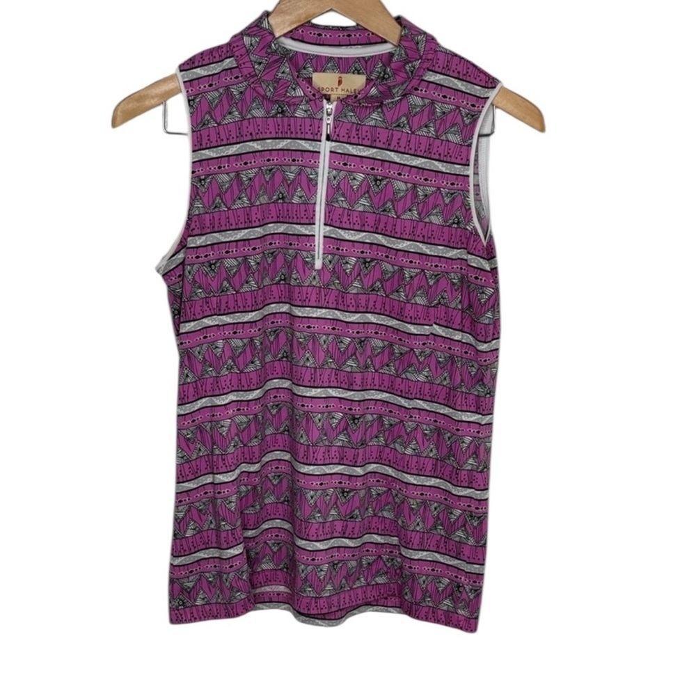 Sport Haley Purple Geometric Sleeveless Quarter Zip Tank Top Women Size M